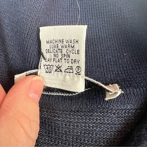 Jos J Oliver Mens XL Sweater Blue Made in Italy Merino Wool blend striped FLAW - Picture 16 of 16